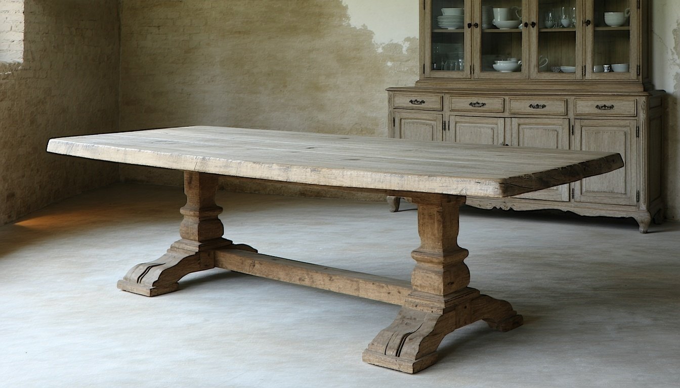 Classic French farmhouse dining table with patina finish